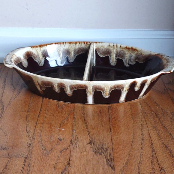 Vintage Pfaltzgraff Brown Drip Divided Serving Vegetable Dish - Picture 1 of 6